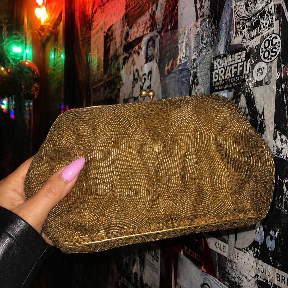 Vintage Gold Beaded Kiss Lock Clutch